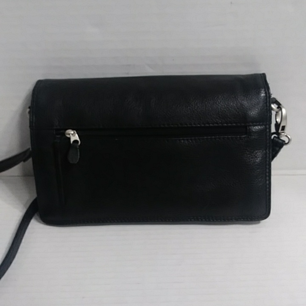 Women's Black Leather Wristlet Clutch with Crossbody Strap - Picture 3 of 8